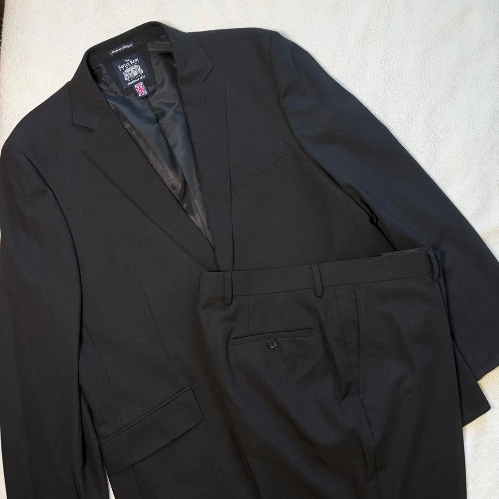 Savile Row Company London Mens Black Two Piece Wedding Suit Set